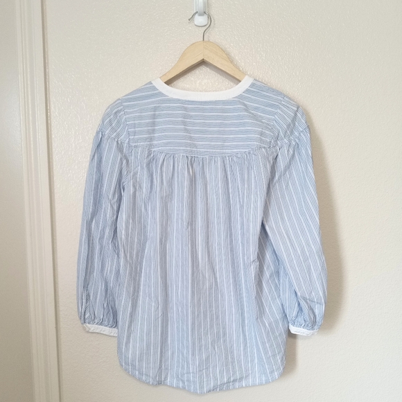 Ann Taylor Loft Striped Quarter Sleeve V Neck Plaid Printed Top Cottagecore - Picture 9 of 11